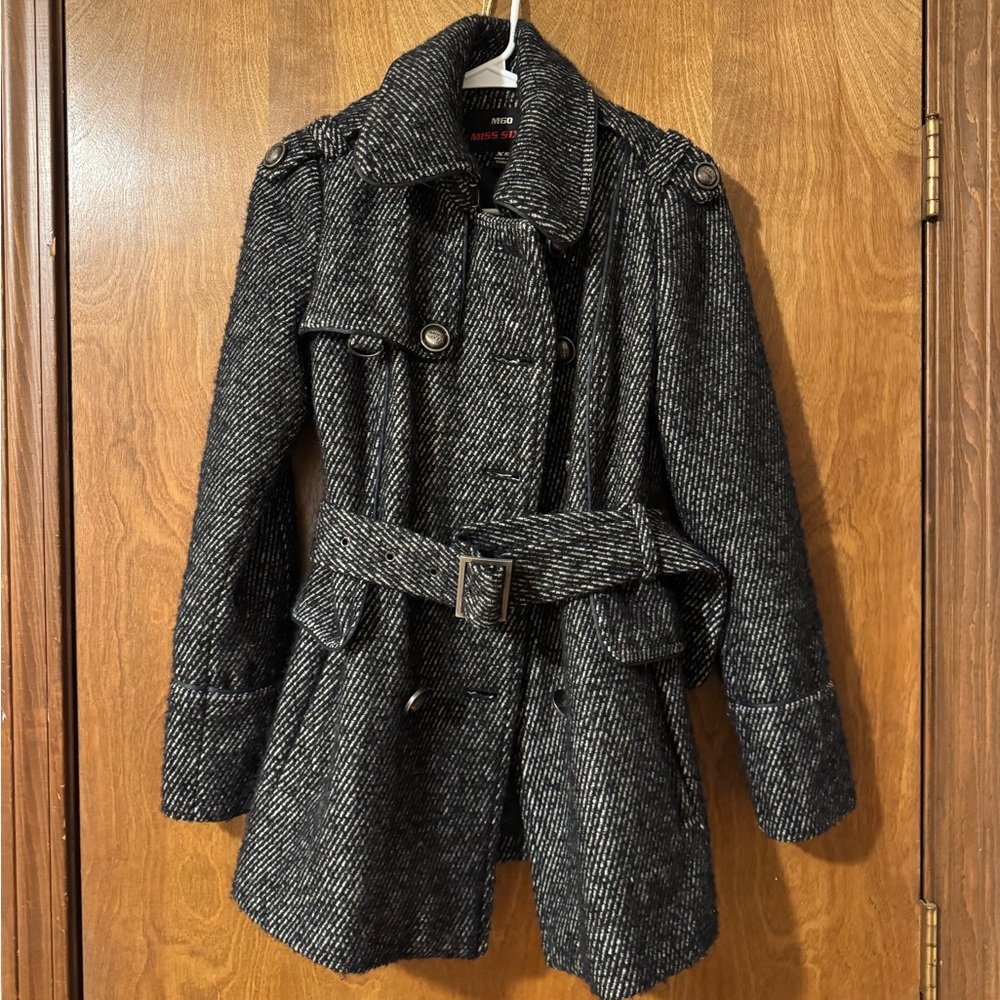 Vintage Miss Sixty Charcoal Tweed Trench Coat